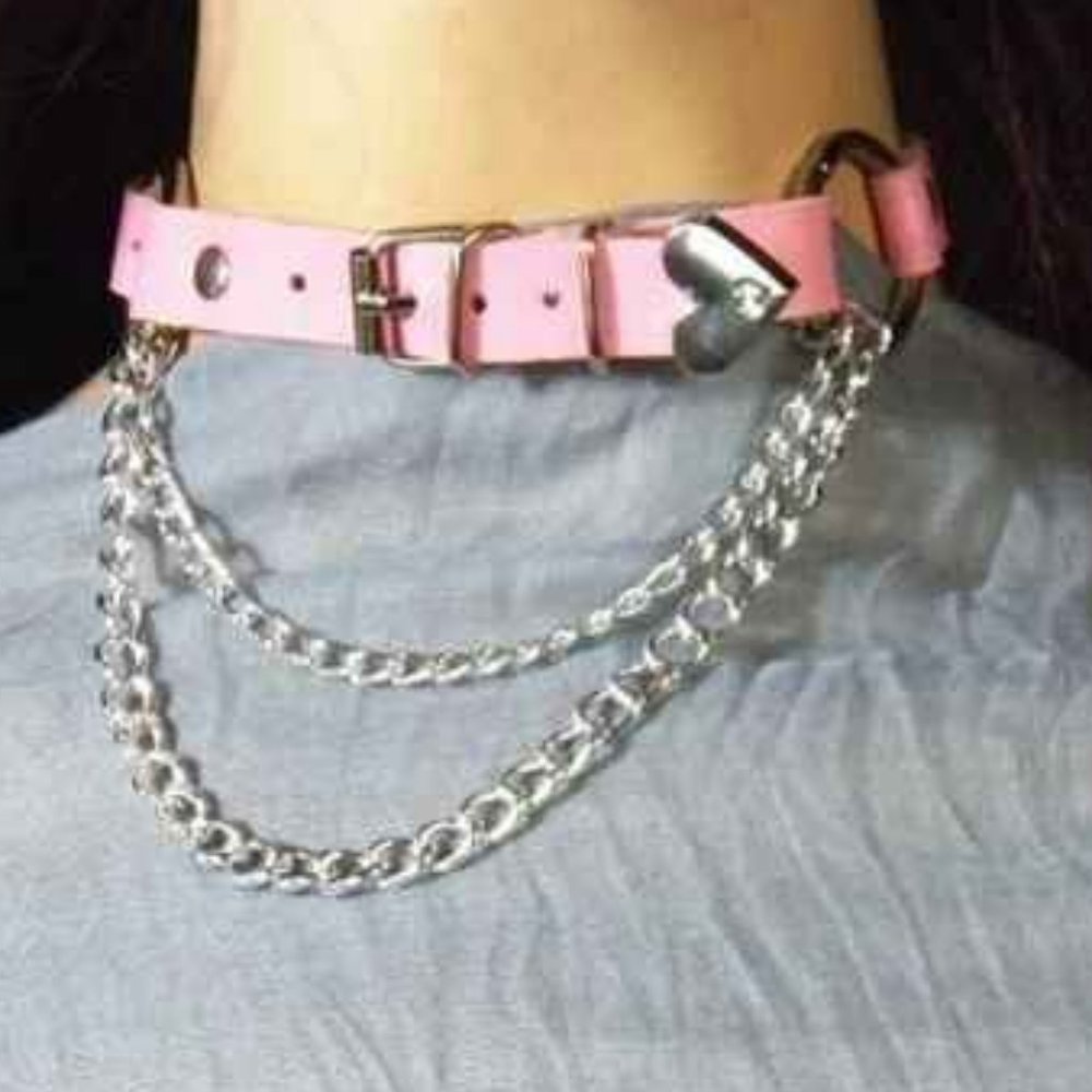 Faux Leather Chained Layered Choker